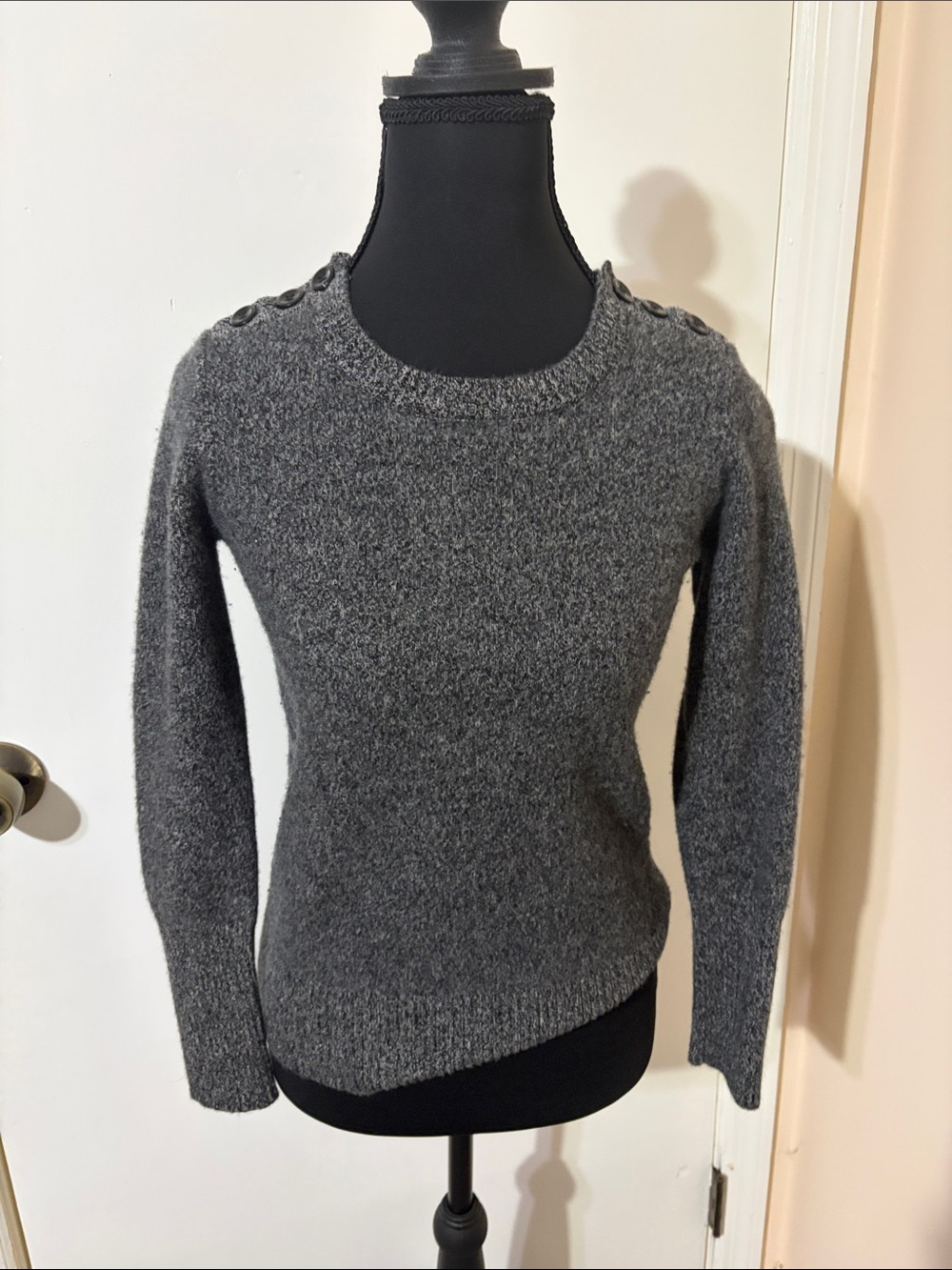 J. Crew Charcoal Gray Button-Shoulder Crewneck Sweater